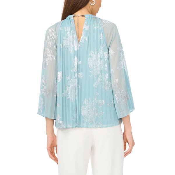 Womens MSK 3/4 Sleeve Floral Shimmer Keyhole Neck Blouse
