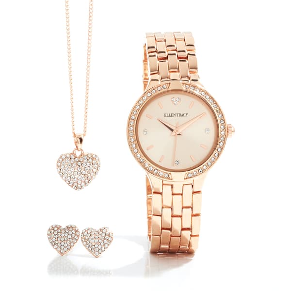 Ellen Tracy Watch/Heart Necklace &amp; Stud Earring Set - image 