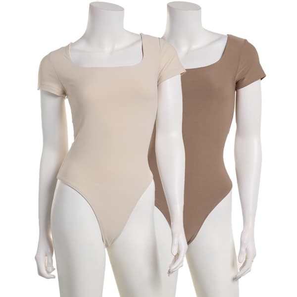 Juniors Pink Rose Short Sleeve 2pk. Jersey Square Neck Bodysuits - image 