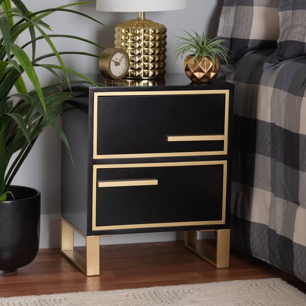Baxton Studio Giolla Glam & Luxe Black Wood 2-Drawer Nightstand