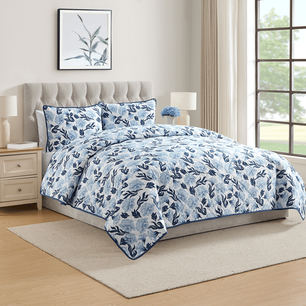 VCNY Home Whisper Blue 3pc. Floral Quilt Set - image 