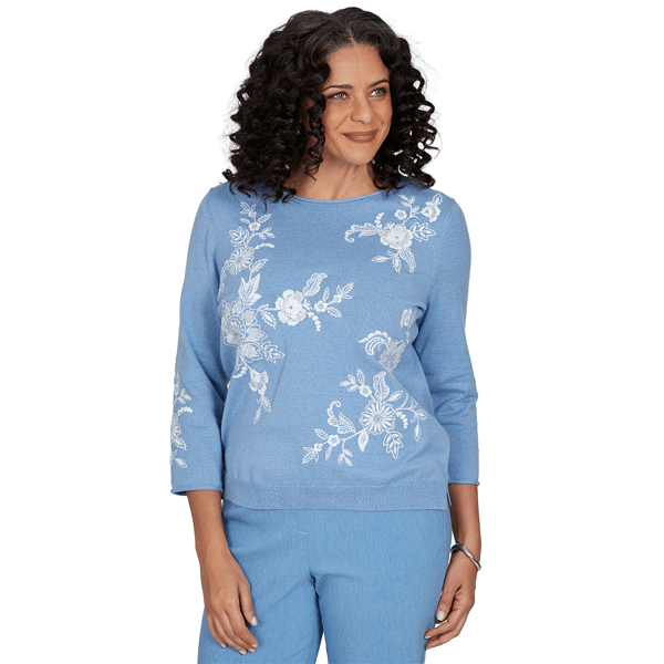 Womens Alfred Dunner Provence Lacey Floral Embroidered Sweater