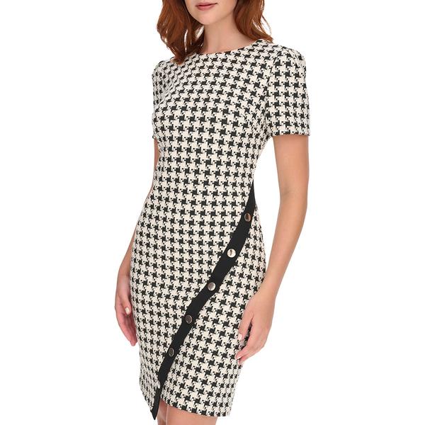 Womens Tommy Hilfiger Short Sleeve Houndstooth Asymmetric Dress