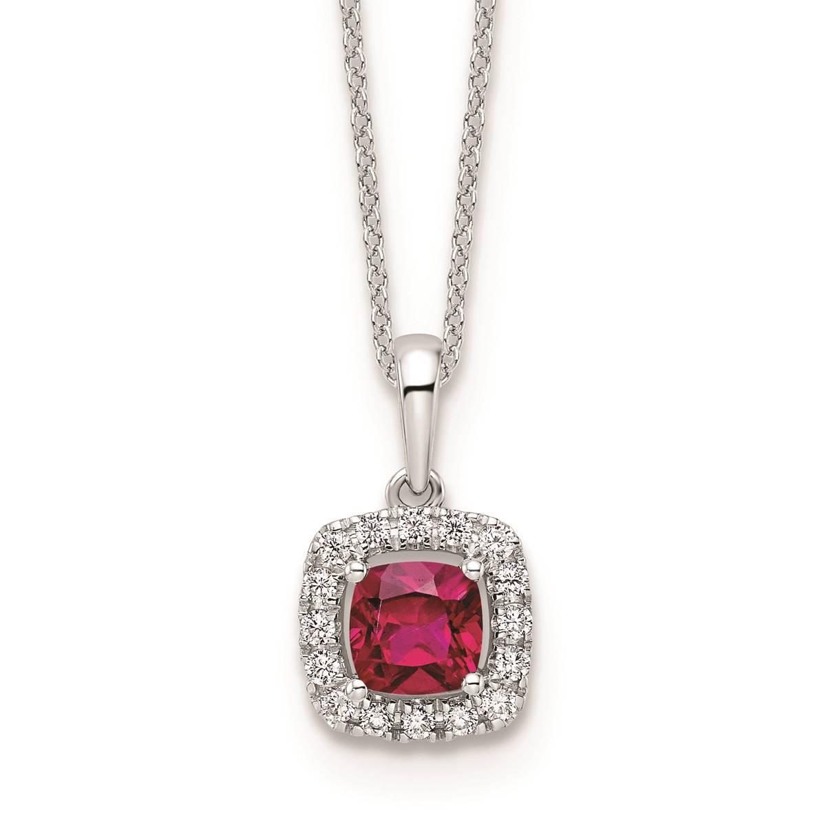 Pure Fire 14kt. White Gold Ruby Halo Pendant
