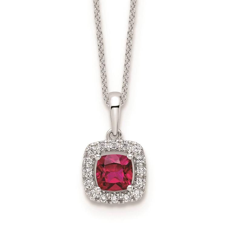Pure Fire 14kt. White Gold Ruby Halo Pendant