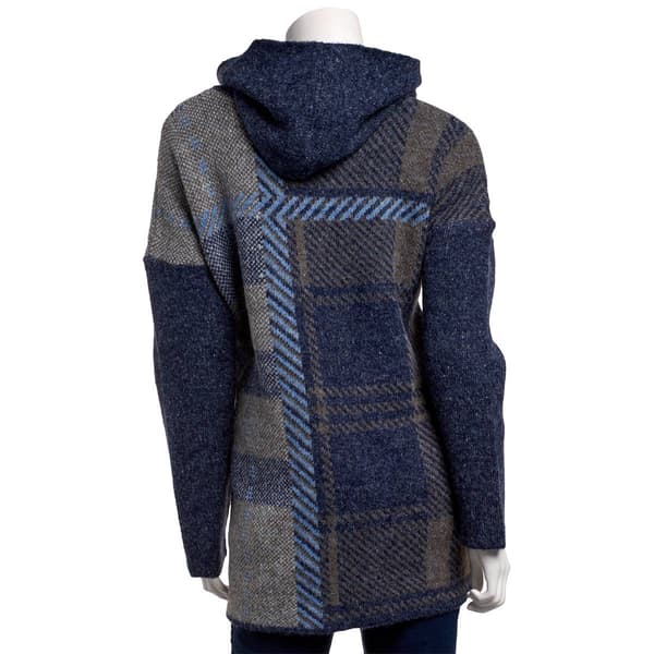 Plus Size Joseph A. Long Sleeve Blue Plaid Hooded Sweater
