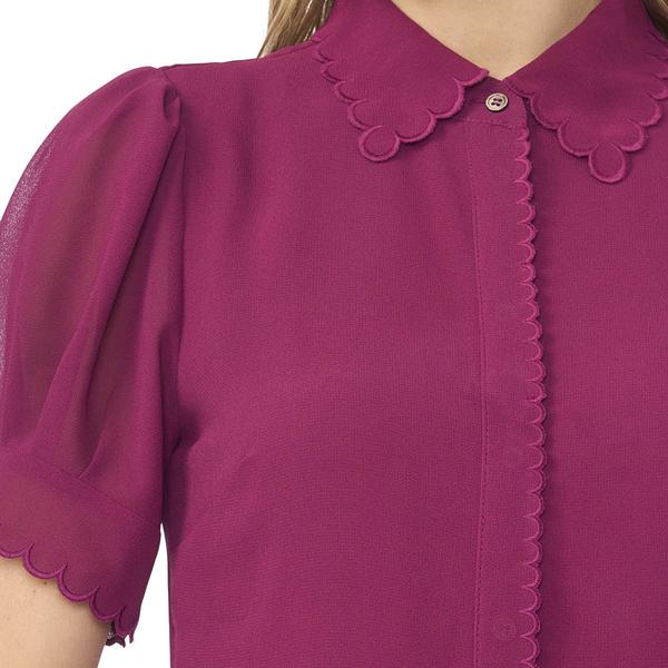 Womens Cece Puff Crochet Sleeve Scallop Edges Button Down