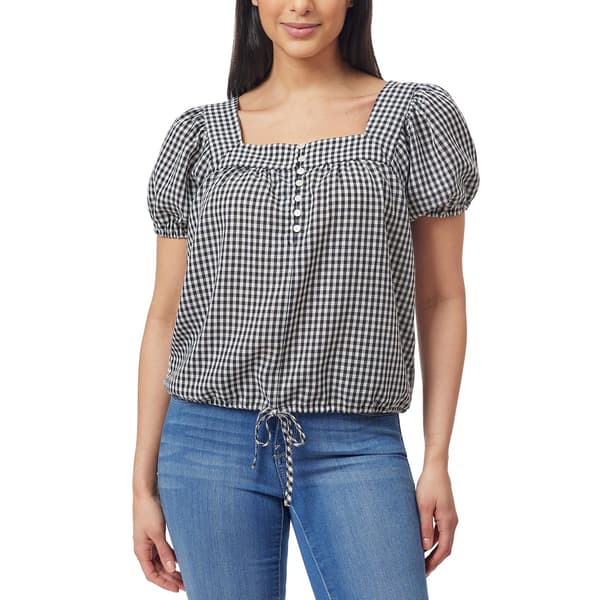 Juniors Wallflower Frida Square Neck Gingham Cinch Waist Top - image 