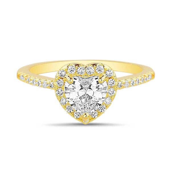 Gold Plated Halo CZ Heart Shape Ring - image 
