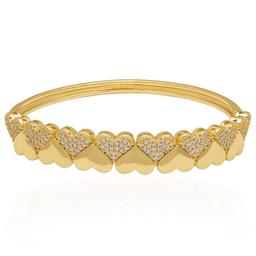 14kt. Gold Plated CZ Up & Down Heart Bangle Bracelet