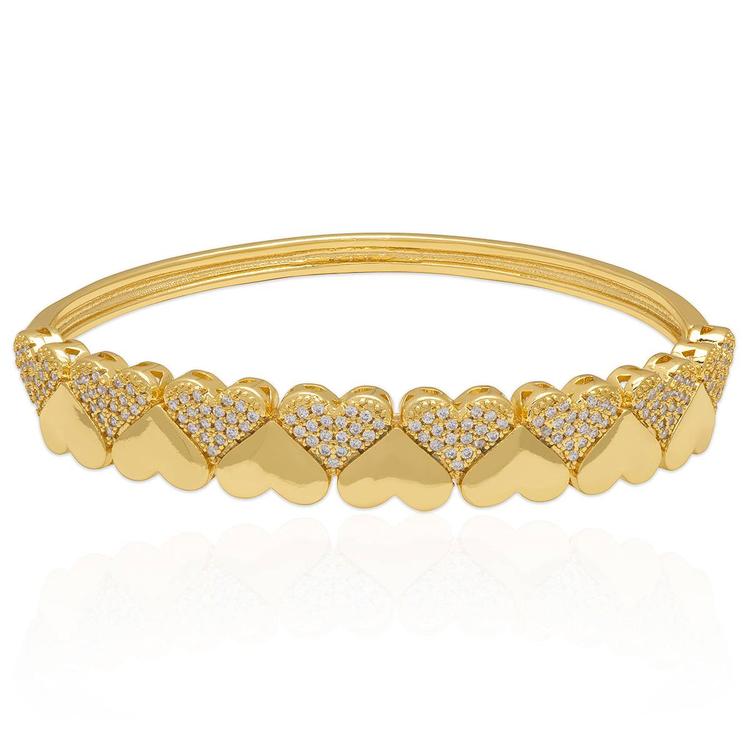 14kt. Gold Plated CZ Up & Down Heart Bangle Bracelet