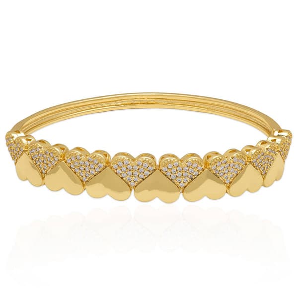 14kt. Gold Plated CZ Up & Down Heart Bangle Bracelet - image 