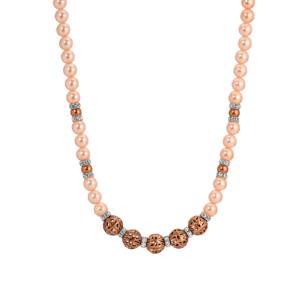 1928 16in. Copper-Tone Faux Pearl Filigree Bead Necklace - image 