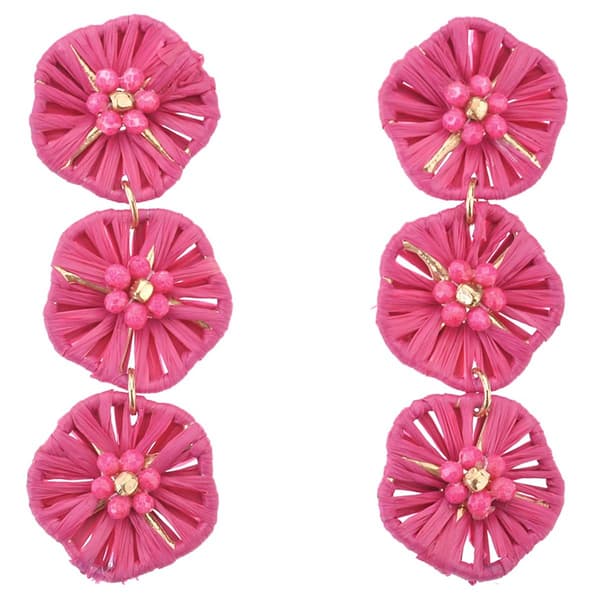 Ashley Cooper(tm) Pink Raffia Flower Tier Earrings - image 