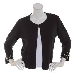 Womens Nina Leonard Long Sleeve Pearl Trim Cuff Shrug