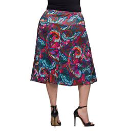 Plus Size 24/7 Comfort Apparel Brown Paisley Knee Length Skirt
