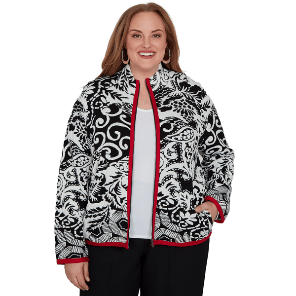 Plus Size Alfred Dunner Dinner Theater Mixed Motif Sweater Jacket