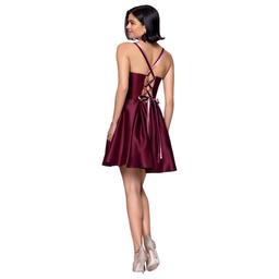 Juniors Blondie Nites Lamour Satin Contrast Lace Up A-Line Dress