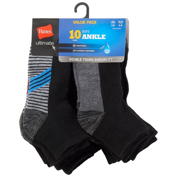 Boys &#40;8-20&#41; Hanes&#40;R&#41; 10pk. Ultimate Ankle Socks