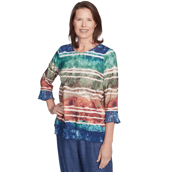 Womens Alfred Dunner Summer Solstice Tie Dye Stripe Blouse