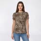 Womens AK Anne Klein Short Pleat Sleeve Crew Neck Leopard Blouse - image 1