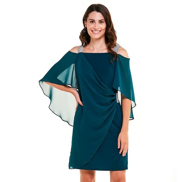 Womens MSK Capelet Overlay Side Drape A-Line Dress
