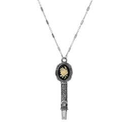 1928 28in. Pewter Black & White Flower Whistle Necklace
