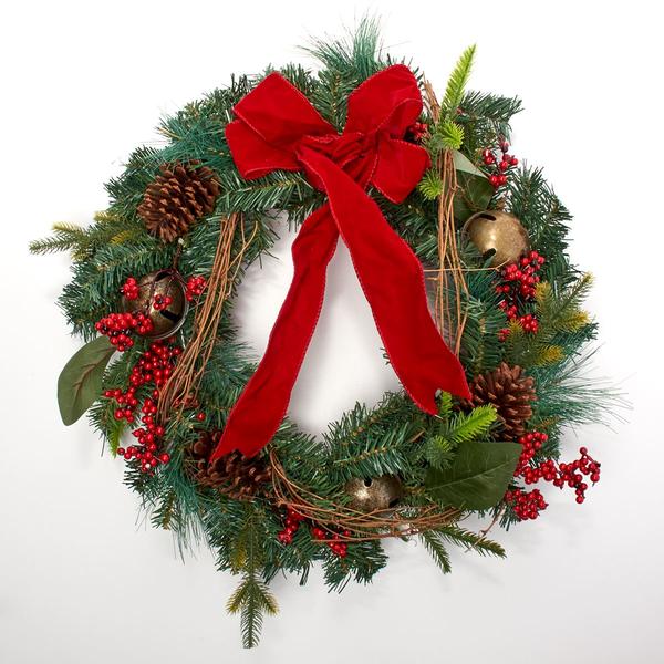 Life Like Grapevine/Pine Cone/Berries/Ornaments/Ribbon Wreath - image 