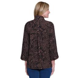 Petite Ali Miles 3/4 Cuff Sleeve Big Button Front Animal Blouse