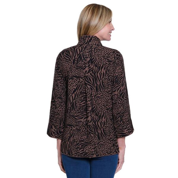 Womens Ali Miles 3/4 Cuff Sleeve Big Button Front Animal Blouse