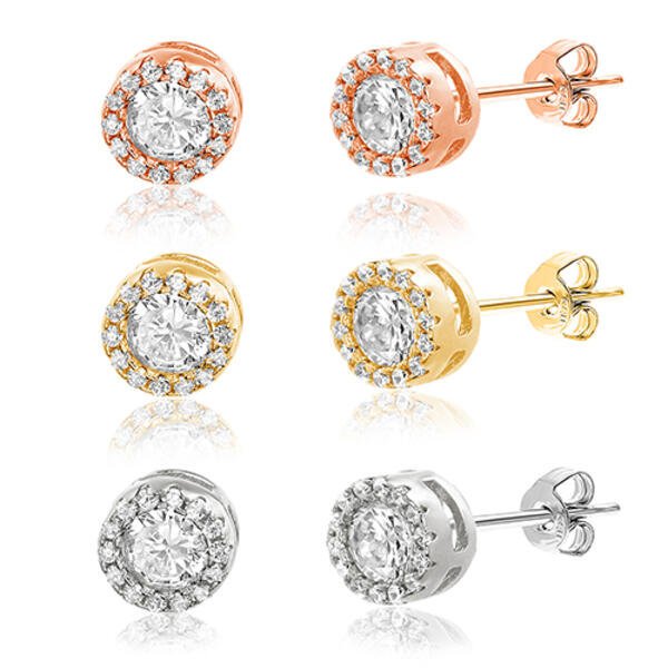 New Forever Together Tri-Tone Trio Halo Stud Earring Set - image 