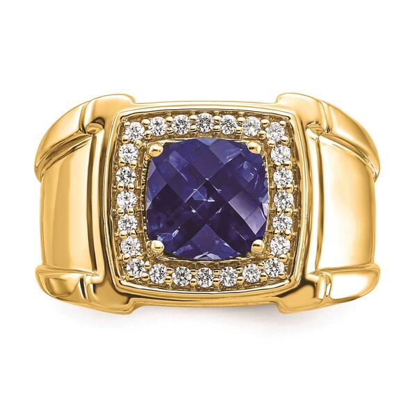 Mens Pure Fire 14kt. Gold Lab Grown Diamond & Sapphire Ring - image 