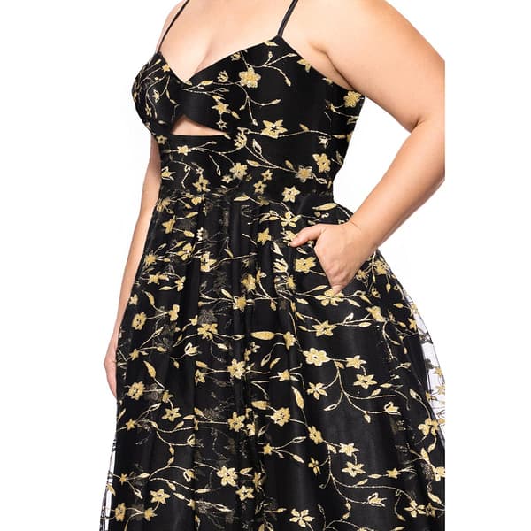 Juniors Plus Blondie Nites Embroidered Lace Up Back A-Line Dress
