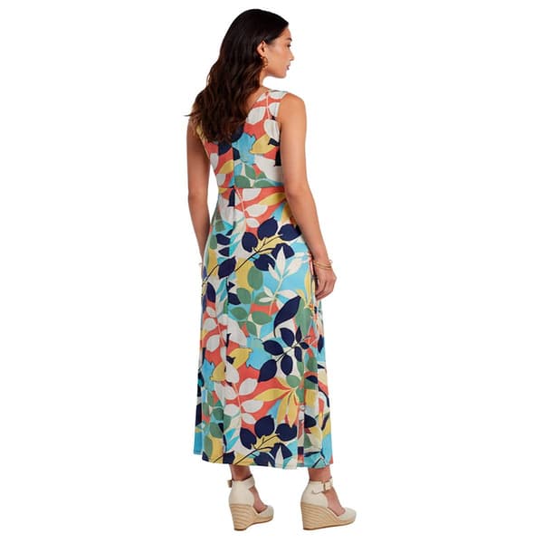 Womens Nina Leonard Sleeveless Tie Neck Tropical Leaf Maxi Dress