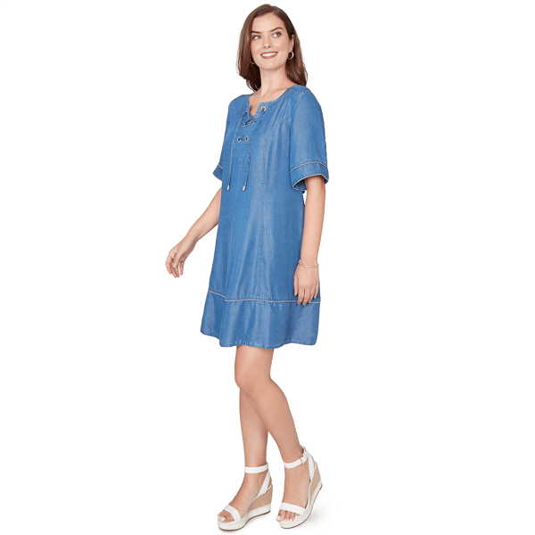 Womens Ruby Rd. Set Sail Lace-Up Neck Shift Dress