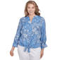 Women''s Ruby Rd. Tinted Tides Silky Floral Tile Button Tie Front - image 1