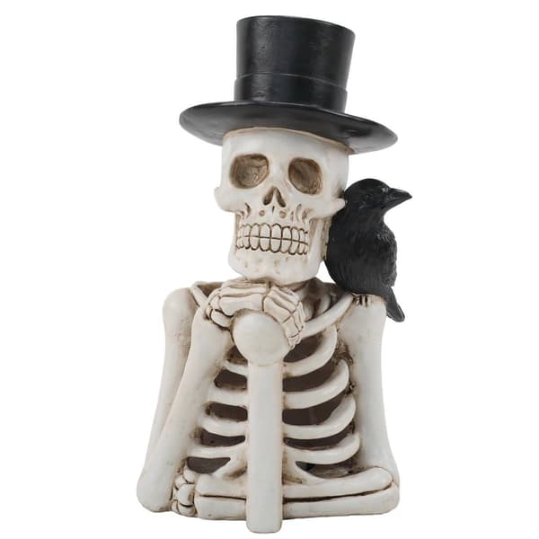 Skeleton Wearing a Hat with Black Bird Decor - image 