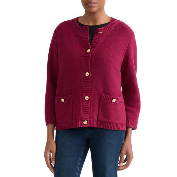 Petites Jones New York 3/4 Sleeve Gold Button Front Cardigan Wit - image 