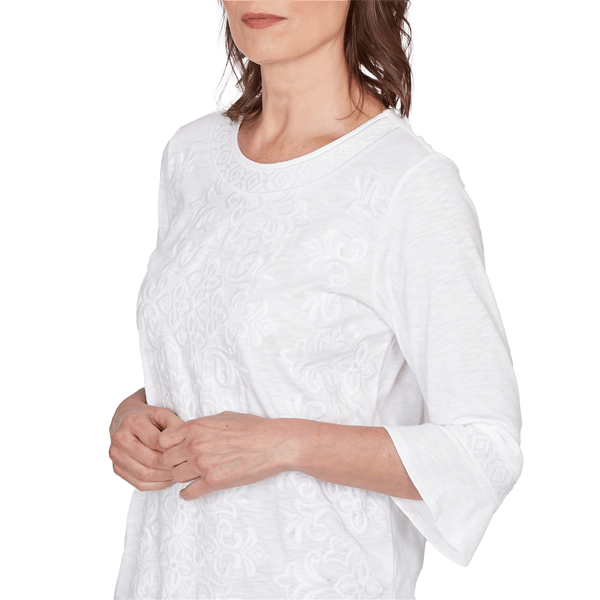 Womens Alfred Dunner Mykonos White Floral Medallion Blouse