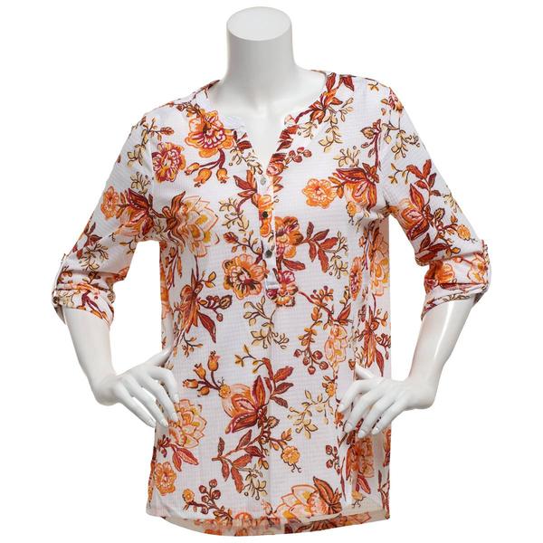 Plus Size Emily Daniels 3/4 Sleeve Floral Button Front Blouse - image 
