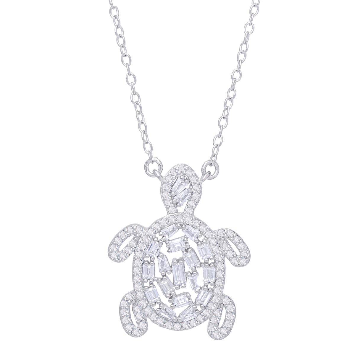 Silver Plated CZ Turtle Pendant