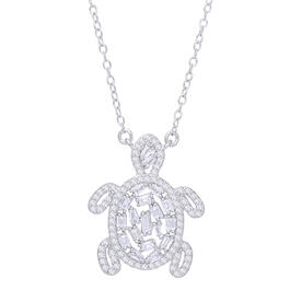 Silver Plated Cubic Zirconia Turtle Pendant