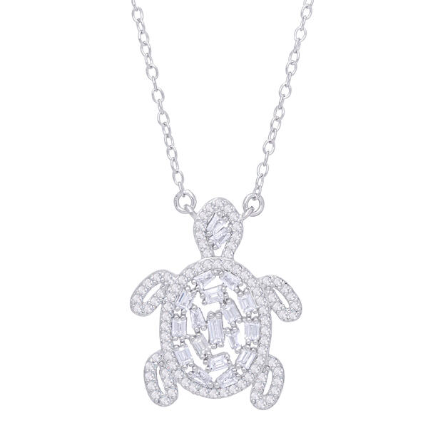 Silver Plated Cubic Zirconia Turtle Pendant - image 