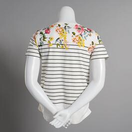 Plus Size Shenanigans Placed Floral with Stripe Side Tee
