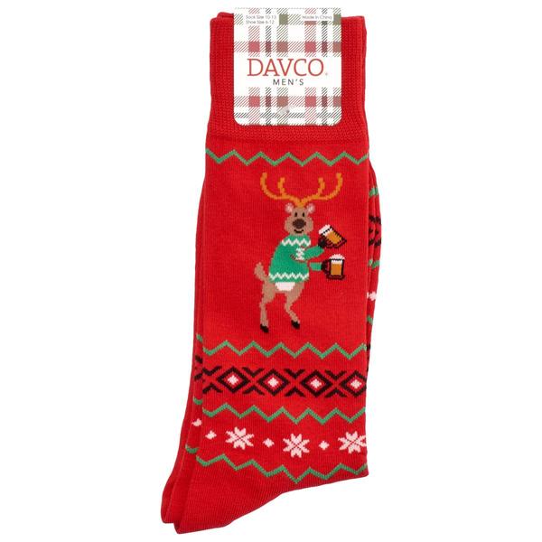 Mens Davco Christmas Reindeer Fair Isle Crew Socks - image 