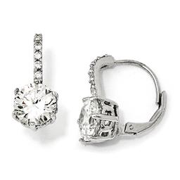 Sterling Silver & Cubic Zirconia Leverback Earrings - 18mm