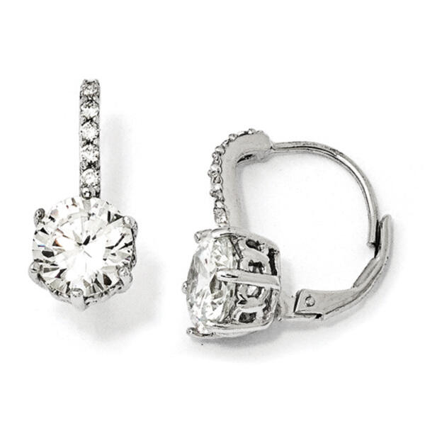 Sterling Silver & Cubic Zirconia Leverback Earrings - 18mm - image 
