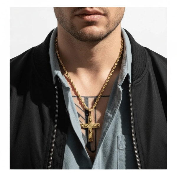Mens Iron Saints 18kt. Gold Plated Cross Pendant Necklace