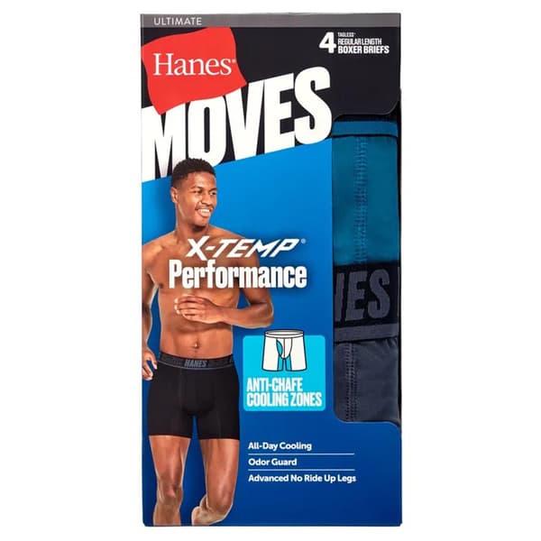 Mens Hanes® Moves 4pk. Performance Boxer Briefs - Teal/Black