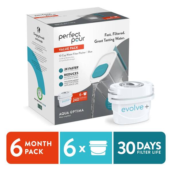 Aqua Optima Large Water Filter Pitcher w/ 6 Evolve+ Water Filters